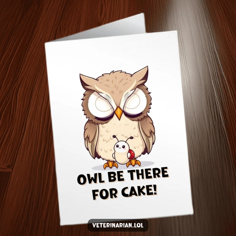 Funny Free Printable Birthday Card: A curious owl peering intently at a small, content bug with great interest.
