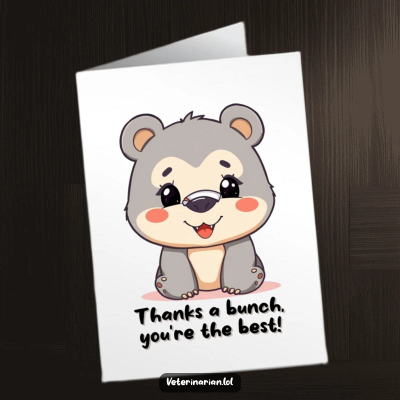 Funny Free Printable Thank You Card: A courageous bear cub with a bandaged nose gives a brave, happy smile.