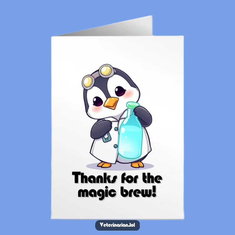 Free Printable Thank You Card: Funny Penguin Doctor Lab Vial Gratitude Downloadable