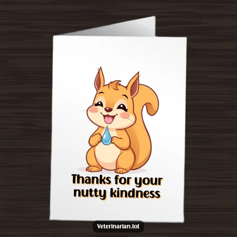 Funny Free Printable Thank You Card: a happy squirrel holding a dropper on its nose, saying thanks.