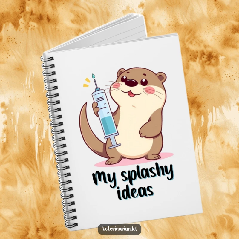 Funny Otter High-Five Notebook: A notebook cover adorned with a playful otter giving an energetic high-five with a large syringe.