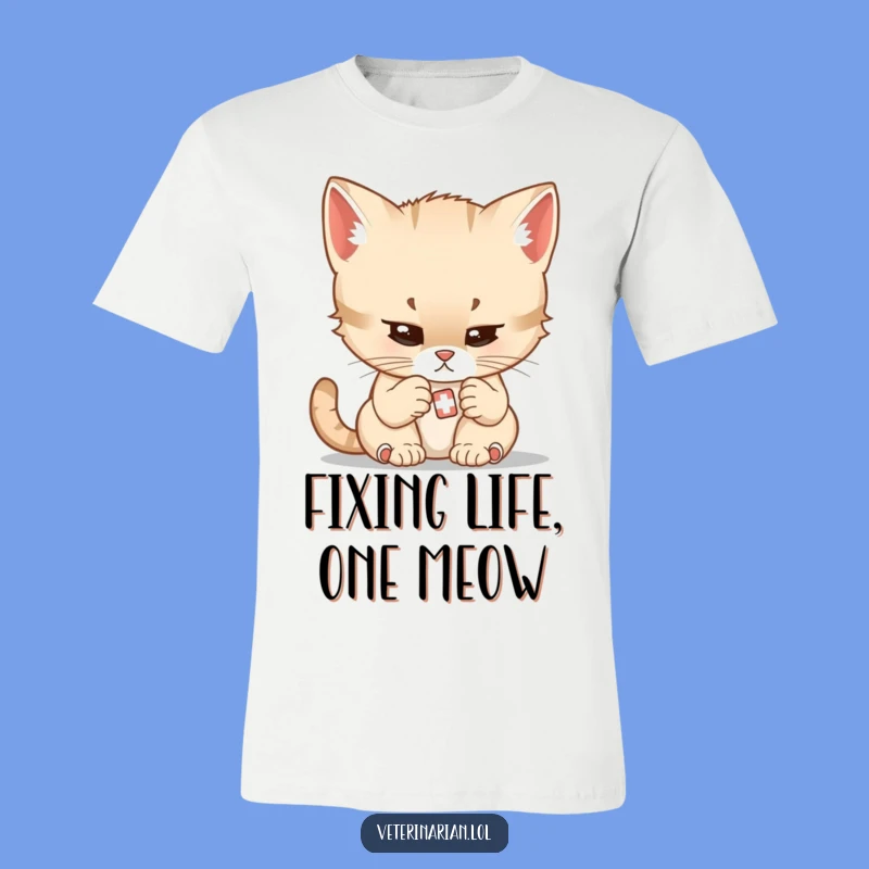 Funny Kitten Doctor T-Shirt - Gentle Cat Bandage Humor Tee