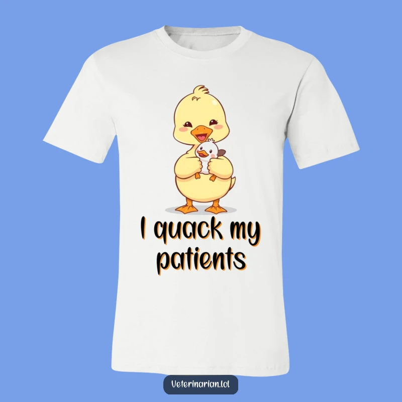 Funny Duckling Vet T-Shirt: Cute doctor with patient, ideal funny gift for vet techs and animal fans.