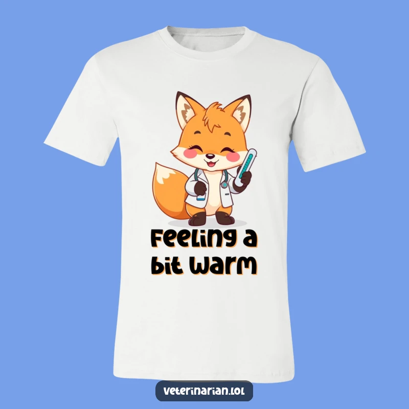 Funny Fox Vet T-Shirt: Playful Smile & Thermometer, Hilarious Vet Tee