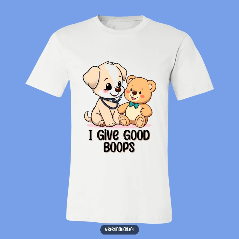 Funny Puppy Vet T-Shirt: Cute Doctor Dog Checks Teddy Bear, A Hilarious Wearable Smile!