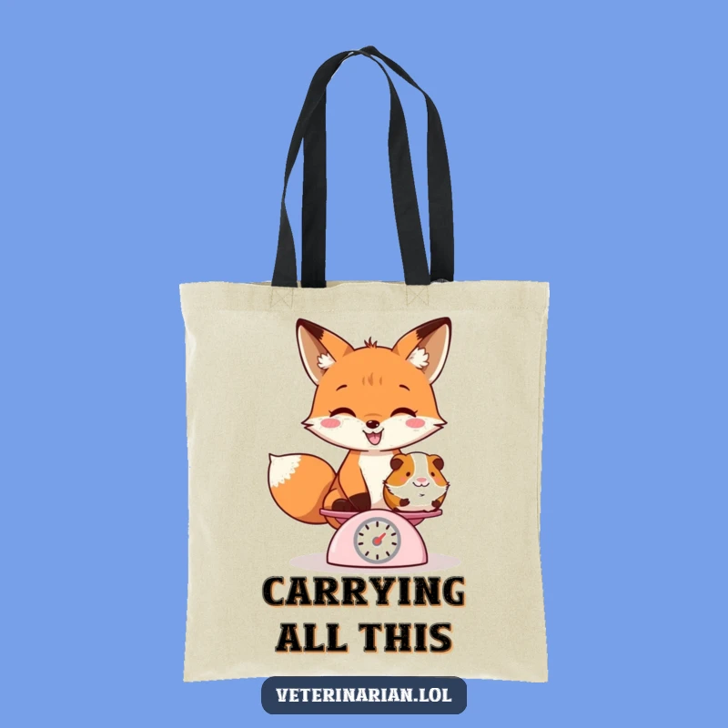 Funny Fox Weighing Guinea Pig Tote Bag - Carry Your Playful Style, Perfect Quirky Funny Gift