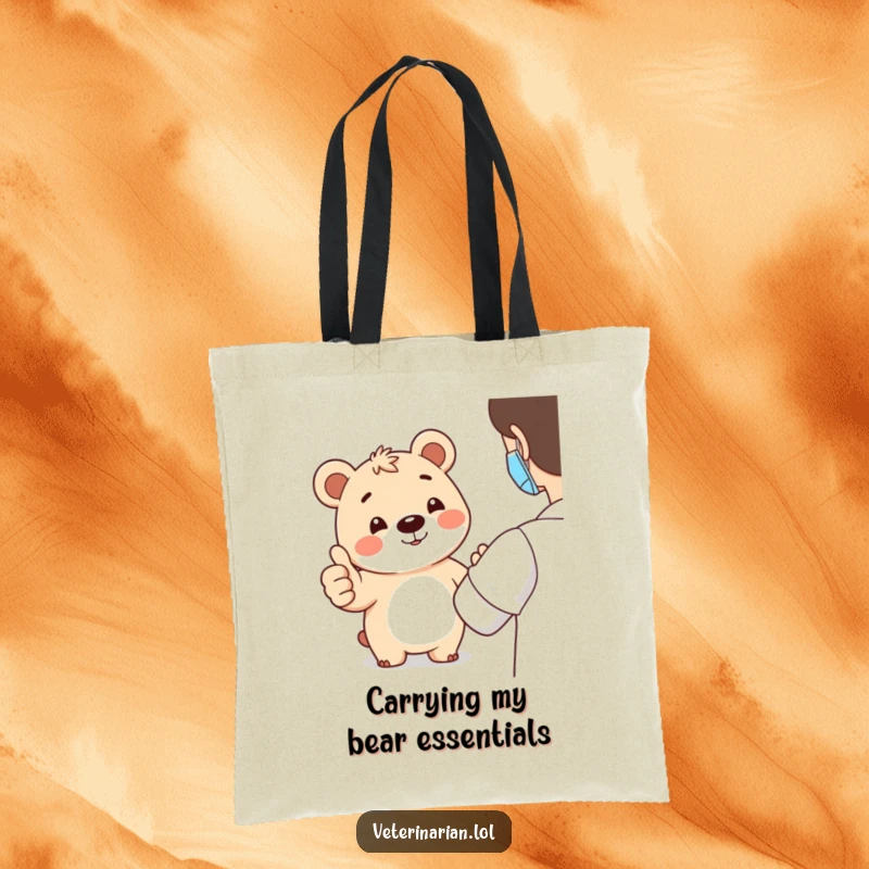 Funny bear thumbs-up tote bag depicting a smiling bear character giving a thumbs-up, ideal for carrying items with a side of positive encouragement.
