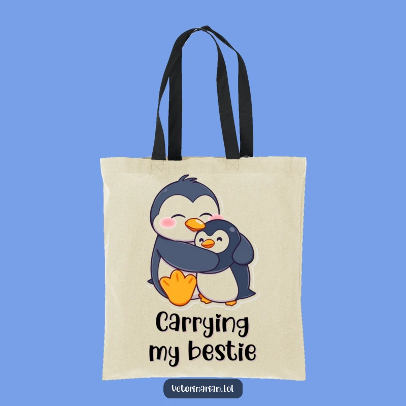 Funny Penguin Hug Tote Bag: Carry Comfort & Cheer