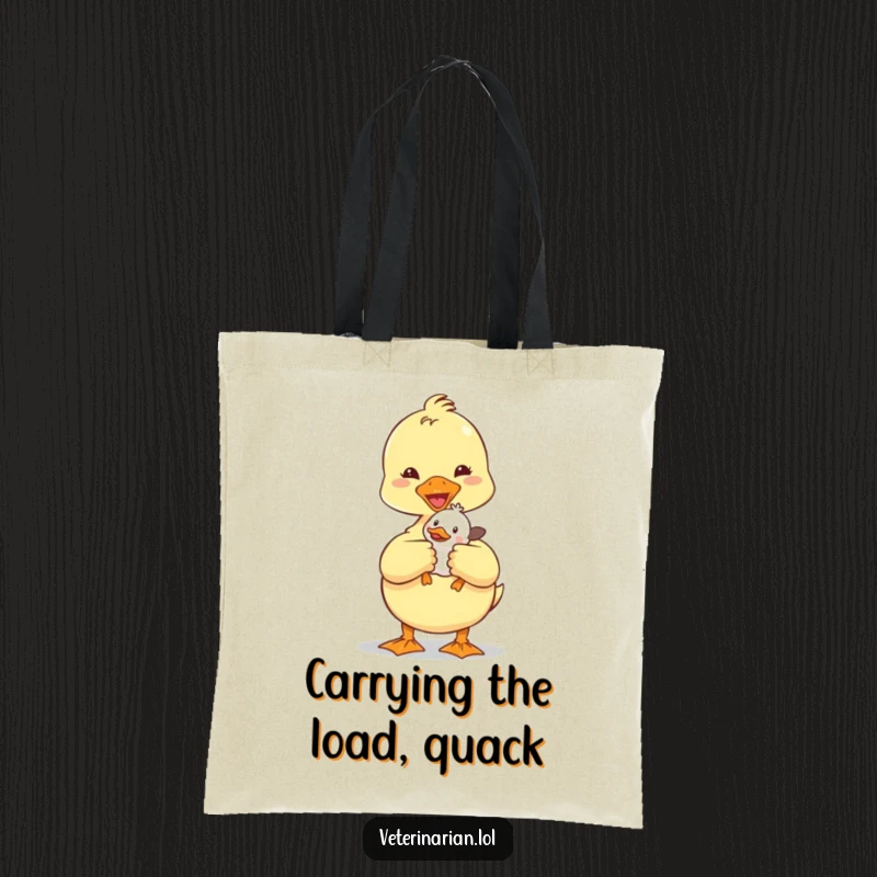 Funny Duckling Vet Tote Bag: A cheerful duckling vet cradles a tiny patient, ideal for carrying daily items with humor.
