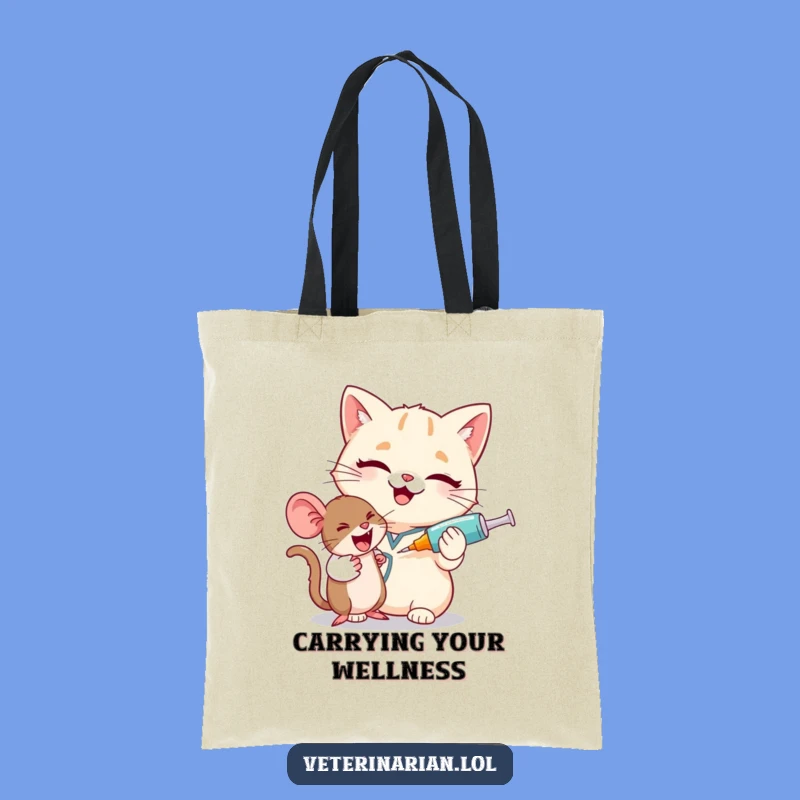 Funny Cat Vet Tote Bag: Giggling Pharmacist & Mouse Pouch, Perfect Gift