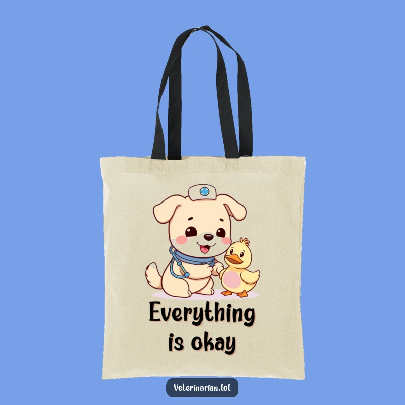 Funny Dog Vet Tote Bag: Cheerful Canine & Duck Carry-All, Great Gift