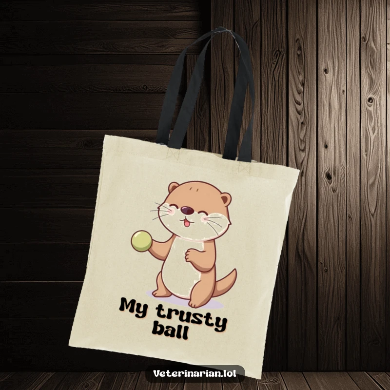 Funny playful otter tote bag art of an otter bouncing a ball for an unseen patient, showing dedicated, whimsical care.